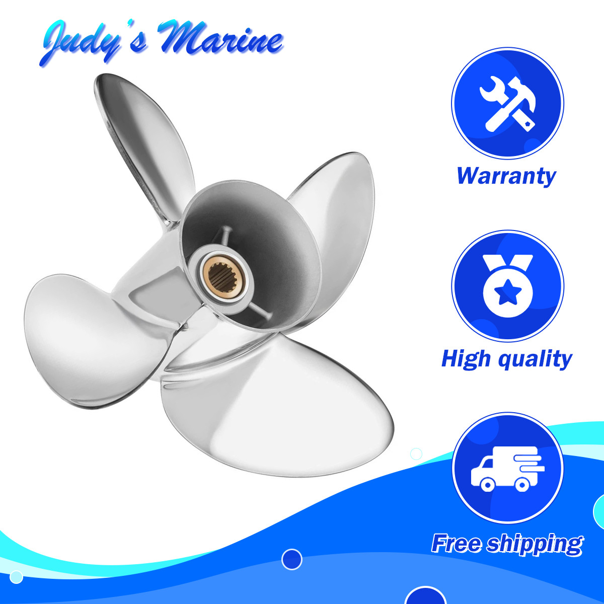 4-Blades 14 1/4 x 17 Stainless Boat Propeller For Mercury 150-300HP 15 Spline，RH