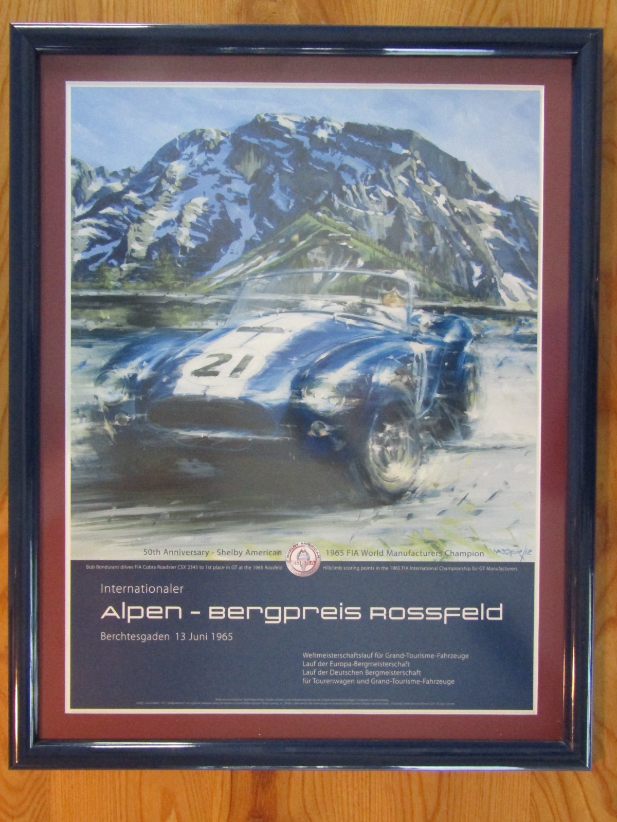 50TH SHELBY AMERICAN SAC 1965 FIA WMC COBRA ROADSTER BOB BONDURANT FRAMED POSTER