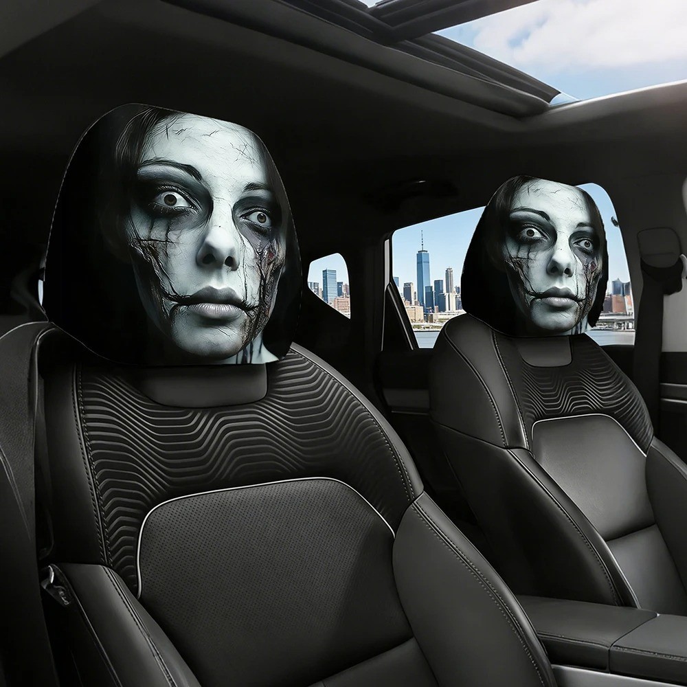 2Pcs Halloween Horror Car Headrest Covers Creepy Ghost Universal Seat Cover 2Pcs Halloween Horror Car Headrest Covers Creepy Ghost Universal Seat Cover
