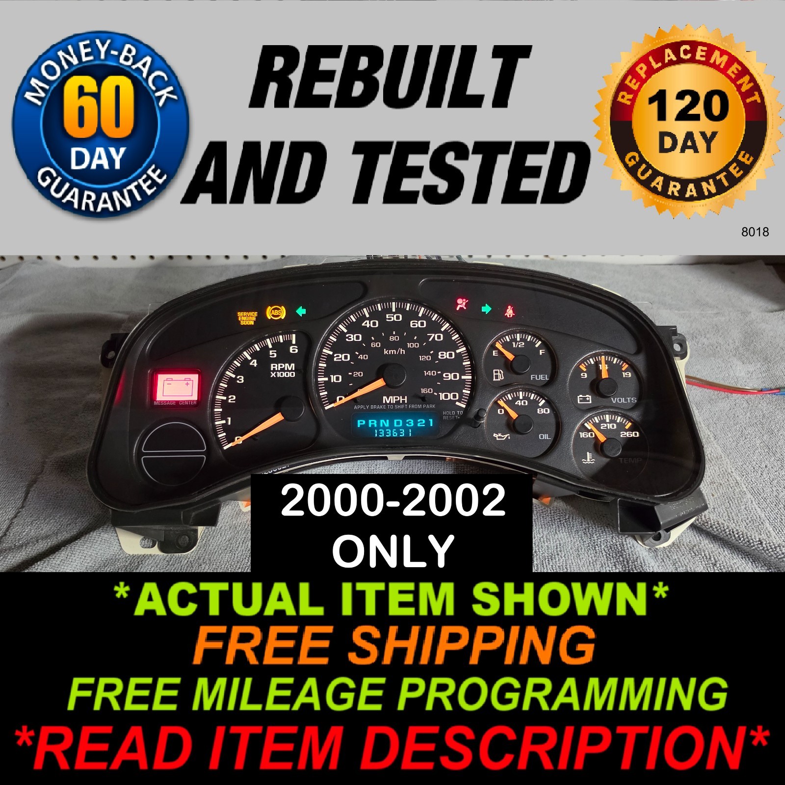 2000-2002 Silverado Sierra Tahoe Suburban Yukon Avalanche Gauge Cluster