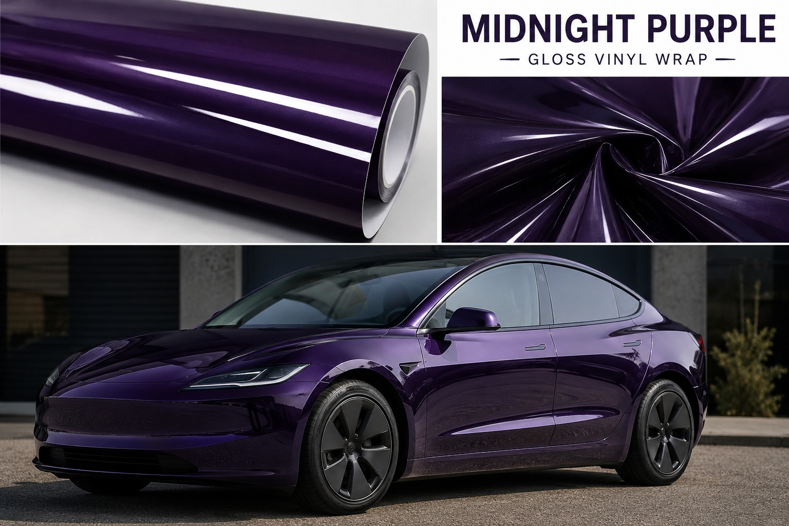 Premium Ultra Gloss Midnight Purple PET Liner Vinyl Wrap Bubble Free 5FTx55FT