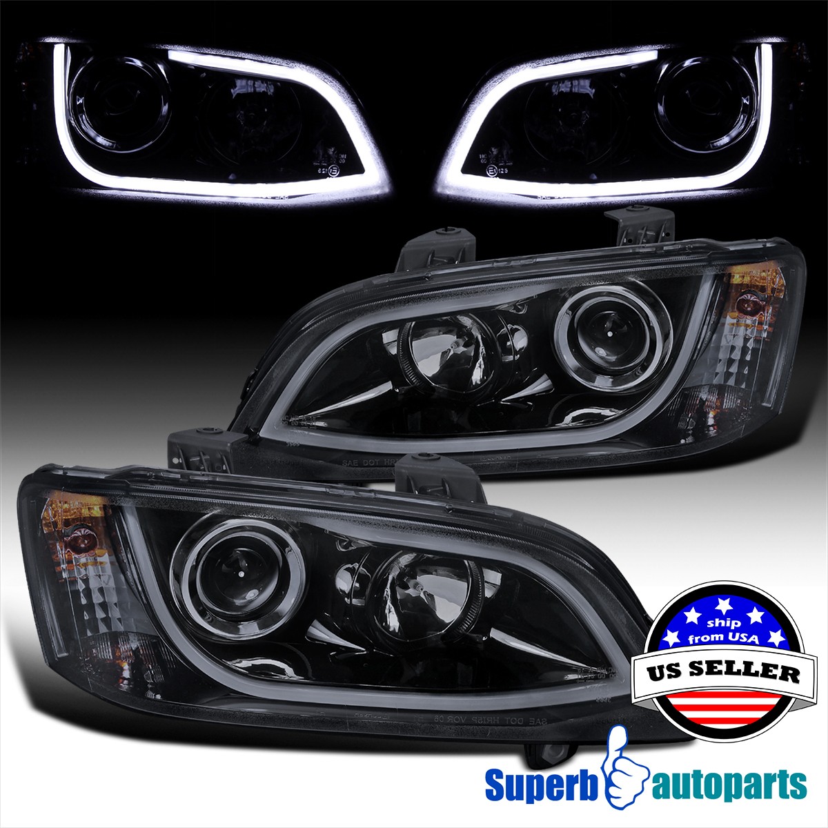 Fits 2008-2009 Pontiac G8 Glossy Black Projector LED Strip Headlights Lamps Fits 2008-2009 Pontiac G8 Glossy Black Projector LED Strip Headlights Lamps