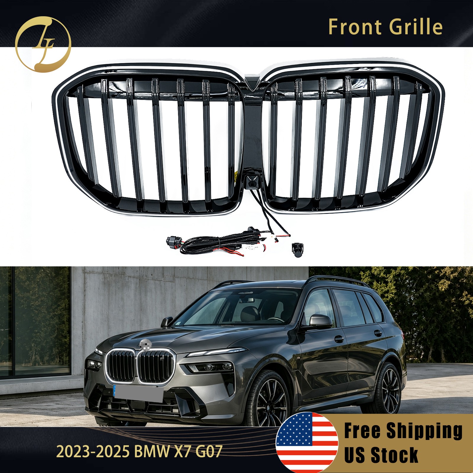 Front Bumper Grille Gloss Black Grill w/LED Single Line For 2023-2026 BMW X7 G07