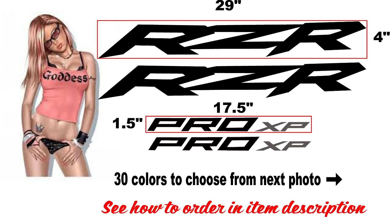 FITS POLARIS RZR PROXP PRO XP 2 DECAL  DECALS REPLACEMENT 30 COLOR CHOICES