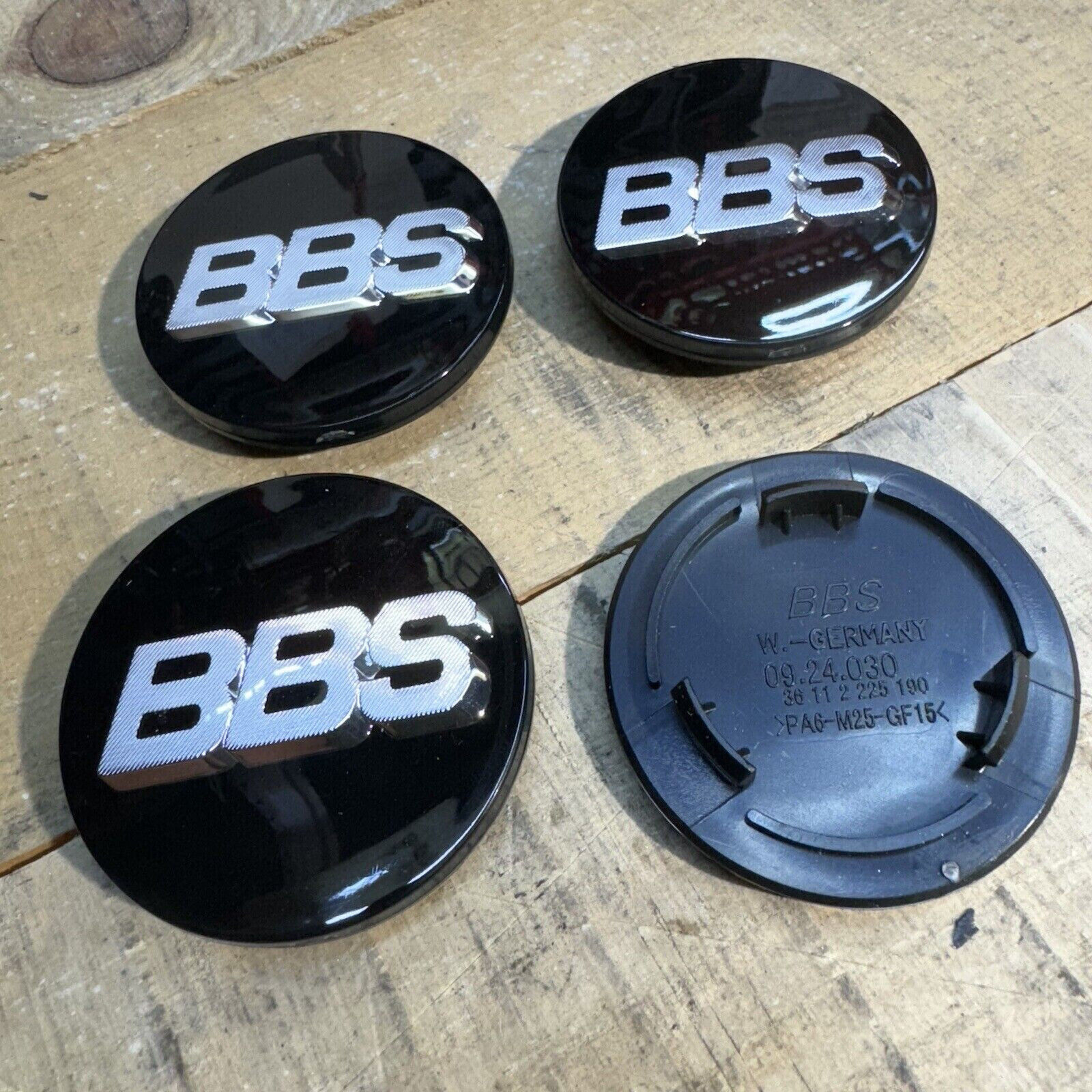 NEW BLACK BBS RS center Caps Black/silver Set Of 4 36112225190