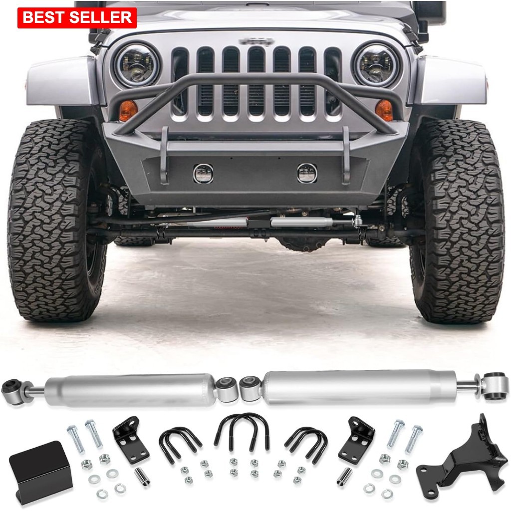 Steering Stabilizer Assembly 52cm Heavy-Duty Steel Chrome Performance Jeep