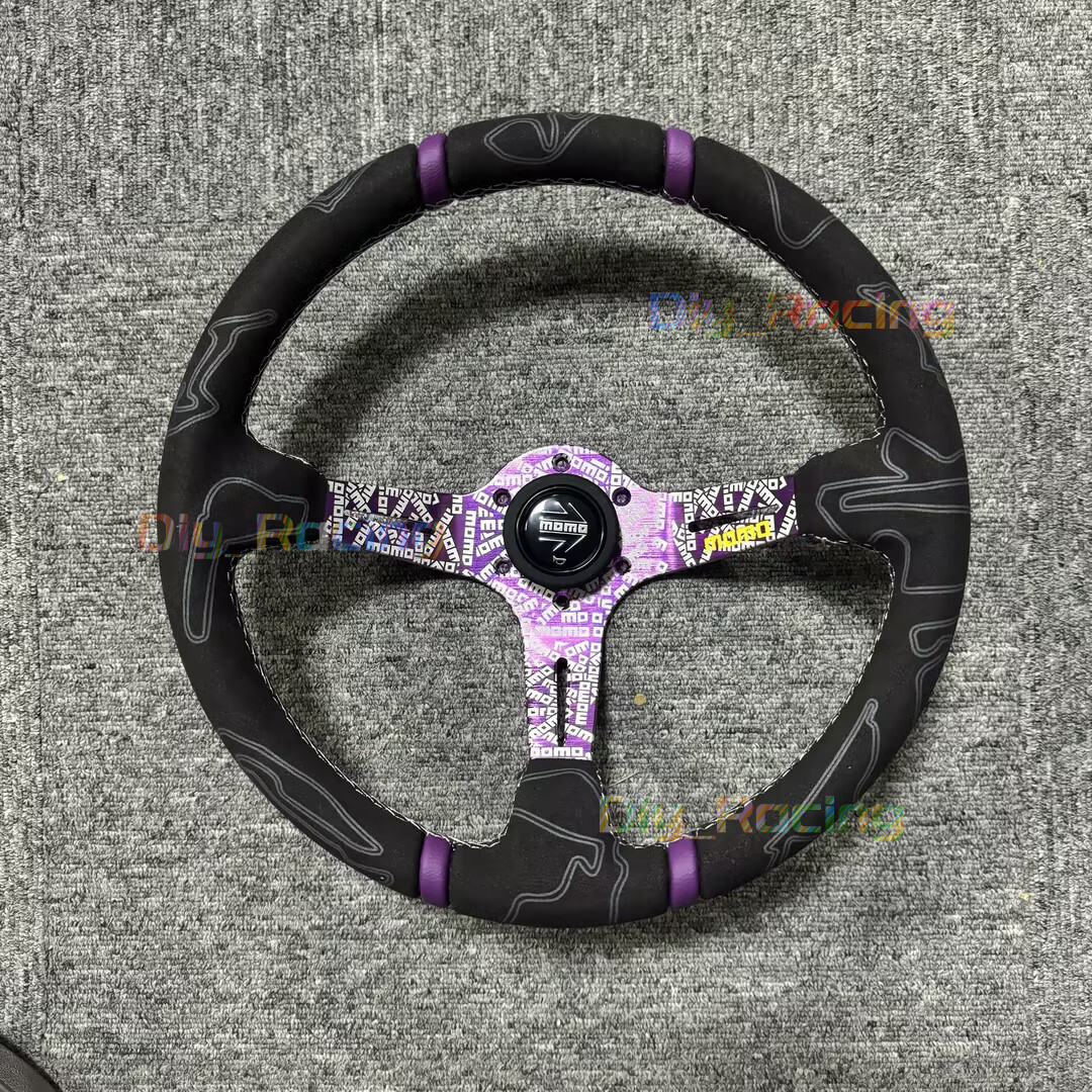 350mm MOMO ULTRA Purple Spoke Deep Dish Suede Racing Car Sport Steering Wheel